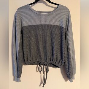 Lightweight Hollister Gray Ribbed Knit Sweater with Drawstring Small